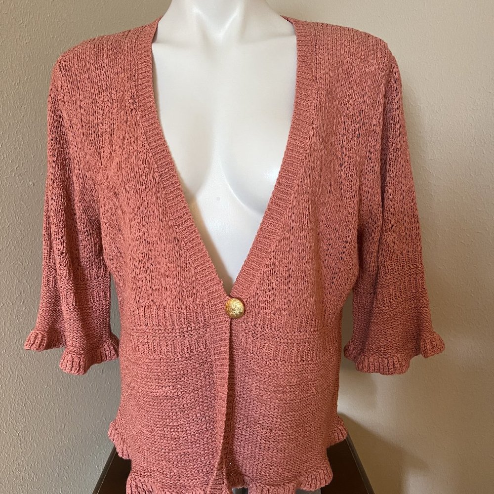 Button Front Mid Sleeve Knit Sweater